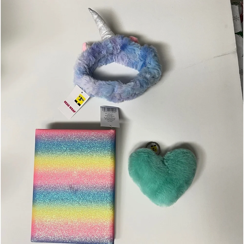 3D Panda bear Journal; 8x6 lined pgs, Unicorn headband, and green heart keychain